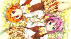 Flowers red eyes anime girls blue eyes school uniforms seifuku 