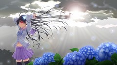 Flowers red eyes zombies skirts long hair anime girls school 