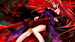 Flowers red kimono guitars utau purple eyes Japanese clothes 