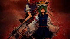 Flowers red weapons dress hats red eyes Ribbons stockings anime 