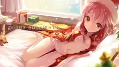 Flowers room Anime dress Gifts beds red eyes pink hair long 