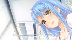 Flowers room faces blush blue hair smiling long hair anime 