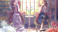 Flowers room moon woman Books windows roses Anime dress hats 