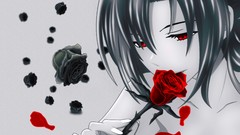 Flowers roses Anime red eyes kampfer selective coloring Sakura 