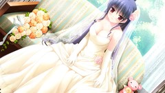 Flowers roses bouquet dress red eyes wedding gloves Ribbons 