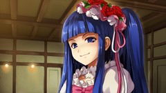Flowers roses close-up Ribbons faces bows blue hair smiling 