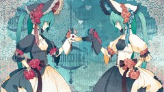 Flowers roses dress puppet blue hair hatsune miku