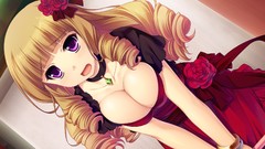 Flowers roses dress red dress blondes bracelets long hair anime 