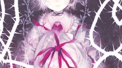 Flowers roses Plants dress red eyes Ribbons thorns pink hair 