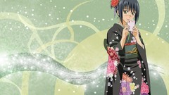 Flowers Scar kimono blue hair anime girls short hair yellow 