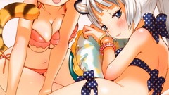 Flowers Sea clouds navel white hair sitting Beaches blondes 