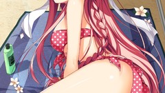 Flowers Sea water ass Beaches bows blush pink hair long hair 