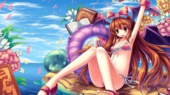 Flowers Sea water clouds balls Books wings devil sitting bows 