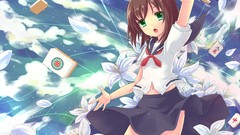 Flowers skirts green eyes brunettes school uniforms open mouth 