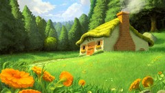 Flowers smoke Garden cottage forests chimney artwork orange 