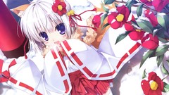 Flowers snow white hair anime girls blue eyes short hair animal 