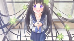 Flowers socks skirts blush long hair school uniforms black hair 