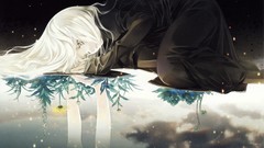 Flowers Stars ice woman white hair long hair black dress gold 