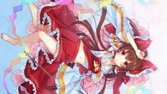 Flowers stomach navel red eyes blush barefoot brunettes 