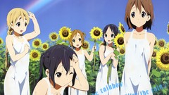 Flowers Sunflowers wet blondes long hair anime girls brown eyes 