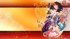 Flowers text orange weapons ass Dragons Katana back lips armor 