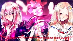 Flowers text string cross red eyes schoolgirls chains pink hair 