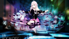 Flowers text vortex white hair skirts long hair blue eyes 