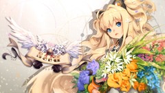 Flowers text wings bouquet Anime blondes long hair blue eyes 