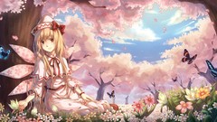 Flowers Trees Butterflies wings hats red eyes blondes long hair 