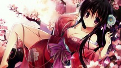 Flowers Trees feet dress red dress kimono bows legs outdoors 