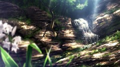 Flowers Trees grass water waterfalls scenic Ryosios