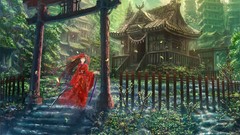 Flowers Trees Katana Anime Japanese architecture kimono cities 