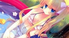 Flowers water blondes long hair blue eyes flower petals miyasu 