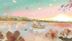 Flowers water Boats hats blondes anime girls flower petals 