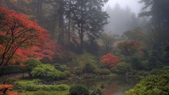 Flowers water Japan spring mist Japanese gardens