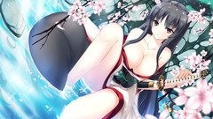 Flowers water Katana chest anime girls inumimi fox ears fox tail
