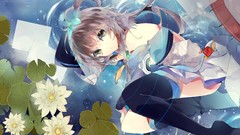 Flowers water paper Water Lilies reflections long hair green 