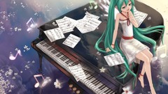 Flowers water piano dress hatsune miku vocaloid twintails 