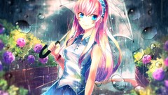 Flowers water rain Umbrellas bushes water drops outdoors 