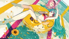 Flowers water Sunflowers balls Sweets navel red eyes long hair 