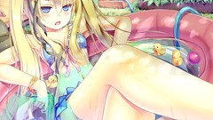 Flowers water wet anime girls blue eyes cleavage bikini 