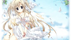 Flowers water wings feathers dress Ribbons blondes blush long 