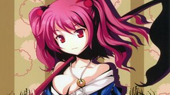 Flowers weapons coins red eyes long hair scythe bare shoulders 