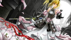 Flowers weapons cross Anime armor saber Swords blondes anime 