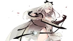 Flowers weapons dress white background navel white hair Ribbons 