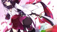 Flowers weapons Katana horns Swords anime girls flower petals 