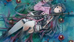 Flowers weapons long hair anime girls blue eyes flower petals 