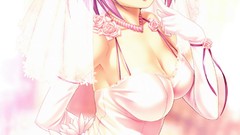 Flowers white roses dress red eyes gloves Ribbons veil blush 