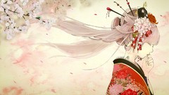 Flowers wind spring kimono tattoos pink hair long hair closed 