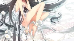 Flowers wings Anime dress Manga long hair anime girls blue eyes 